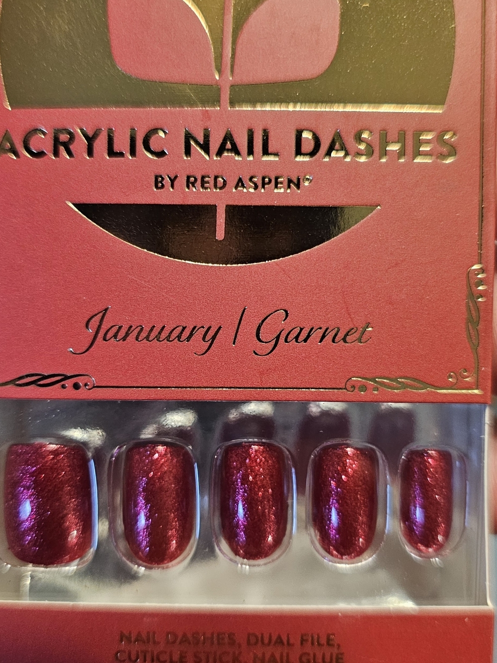 Acrylic Nail Dashes January Garnet Press-On Nails by Red Aspen - Garnet Red